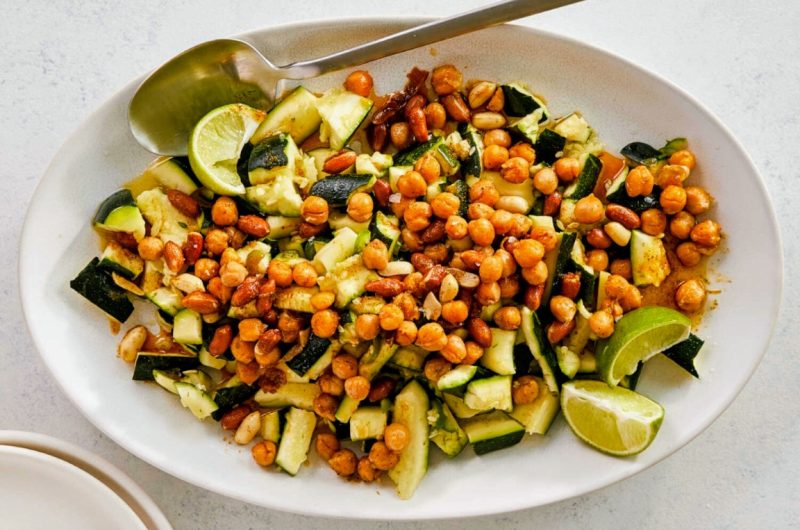 Smashed Zucchini with Crispy Chickpeas and Peanuts