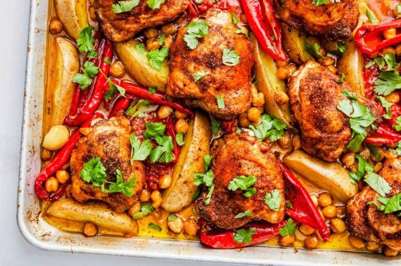Easy Sheet Pan Chicken and Chickpea Bake