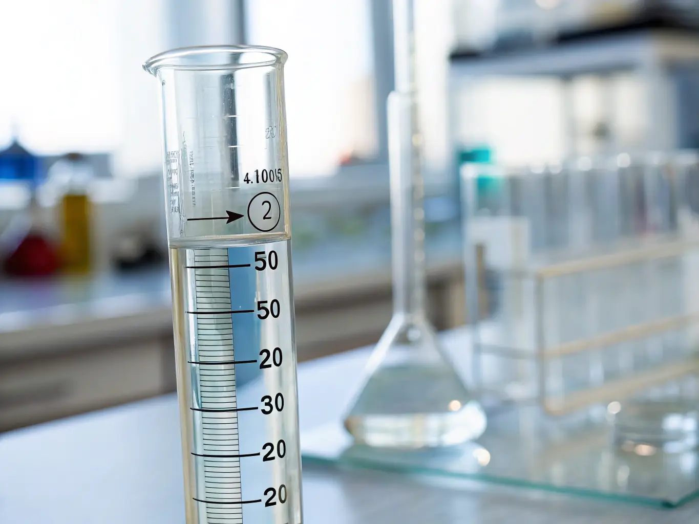 A simple, easy-to-read liquid measuring cup with clear markings, filled with water. The background should be a clean kitchen setting, emphasizing the cup's accuracy and ease of use.