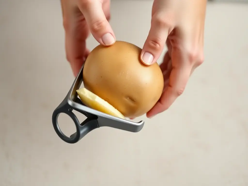 An image of a simple, handheld vegetable peeler with a comfortable grip, highlighting its ease of use and compact design.